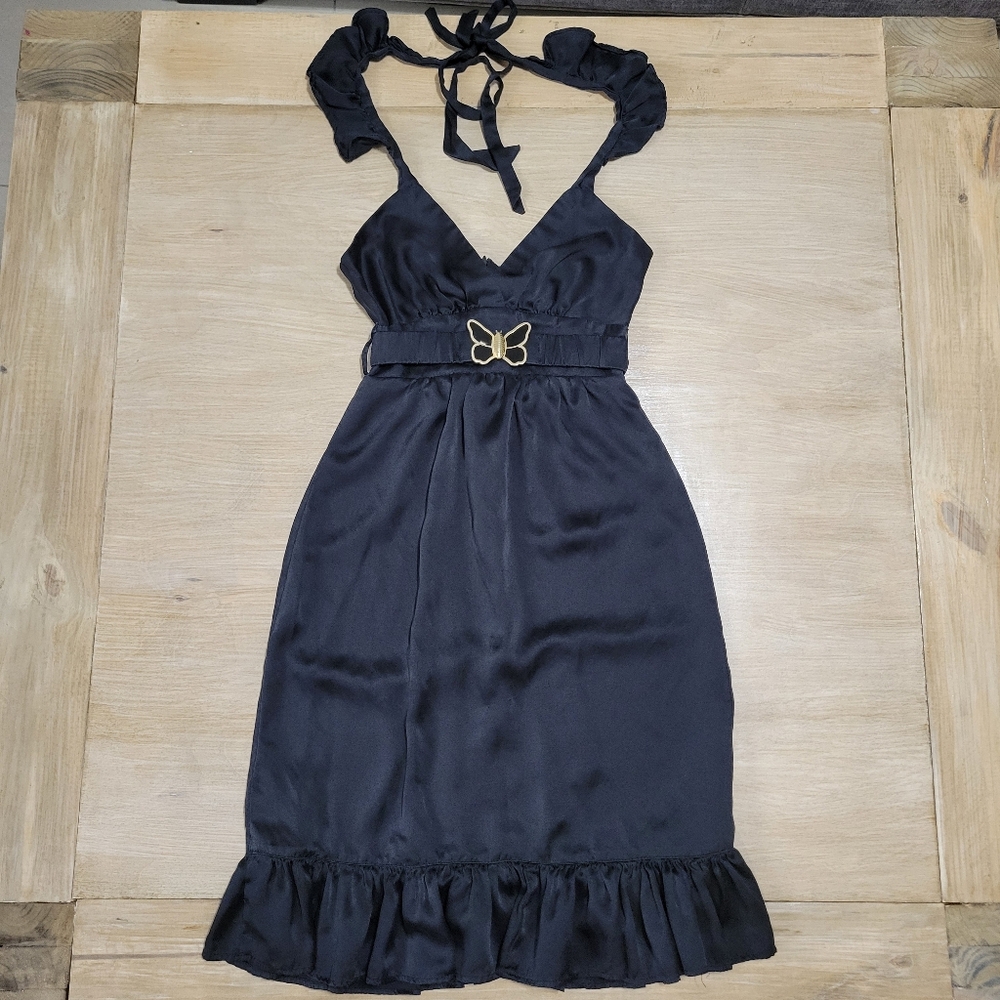 Voom by Joy Han Ruffle Halter Top Midi Dress with Butterfly Belt Size XS